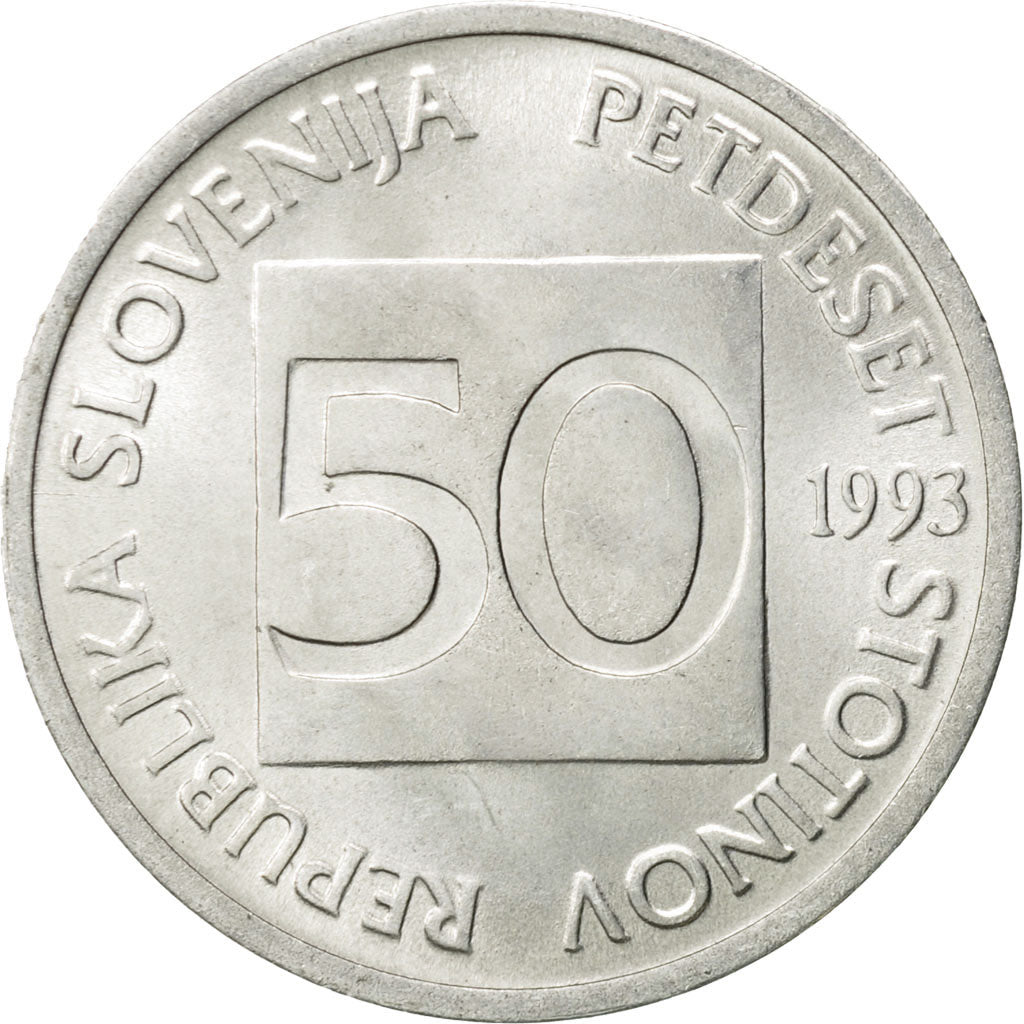 Coin, Slovenia, 50 Stotinov, 1993, AU(55-58), Aluminum, KM:3