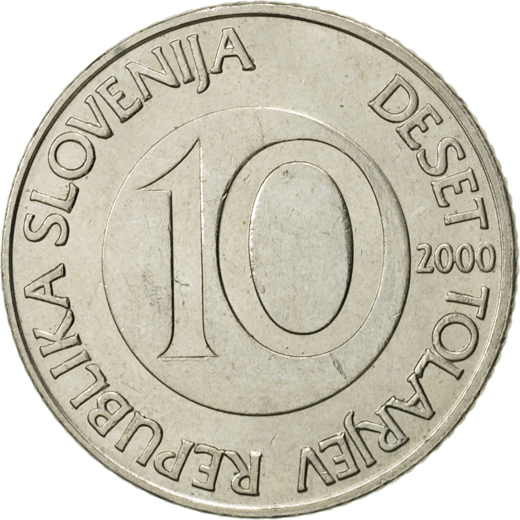 Coin, Slovenia, 10 Tolarjev, 2000, AU(55-58), Copper-nickel, KM:41