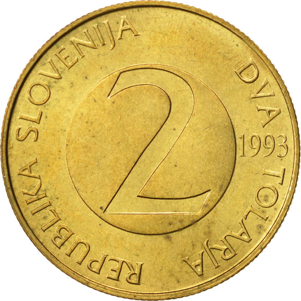Coin, Slovenia, 2 Tolarja, 1993, EF(40-45), Nickel-brass, KM:5