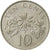 Moneta, Singapur, 10 Cents, 1987, British Royal Mint, AU(55-58), Miedź-Nikiel