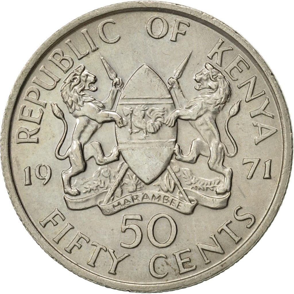 Coin, Kenya, 50 Cents, 1971, AU(55-58), Copper-nickel, KM:13