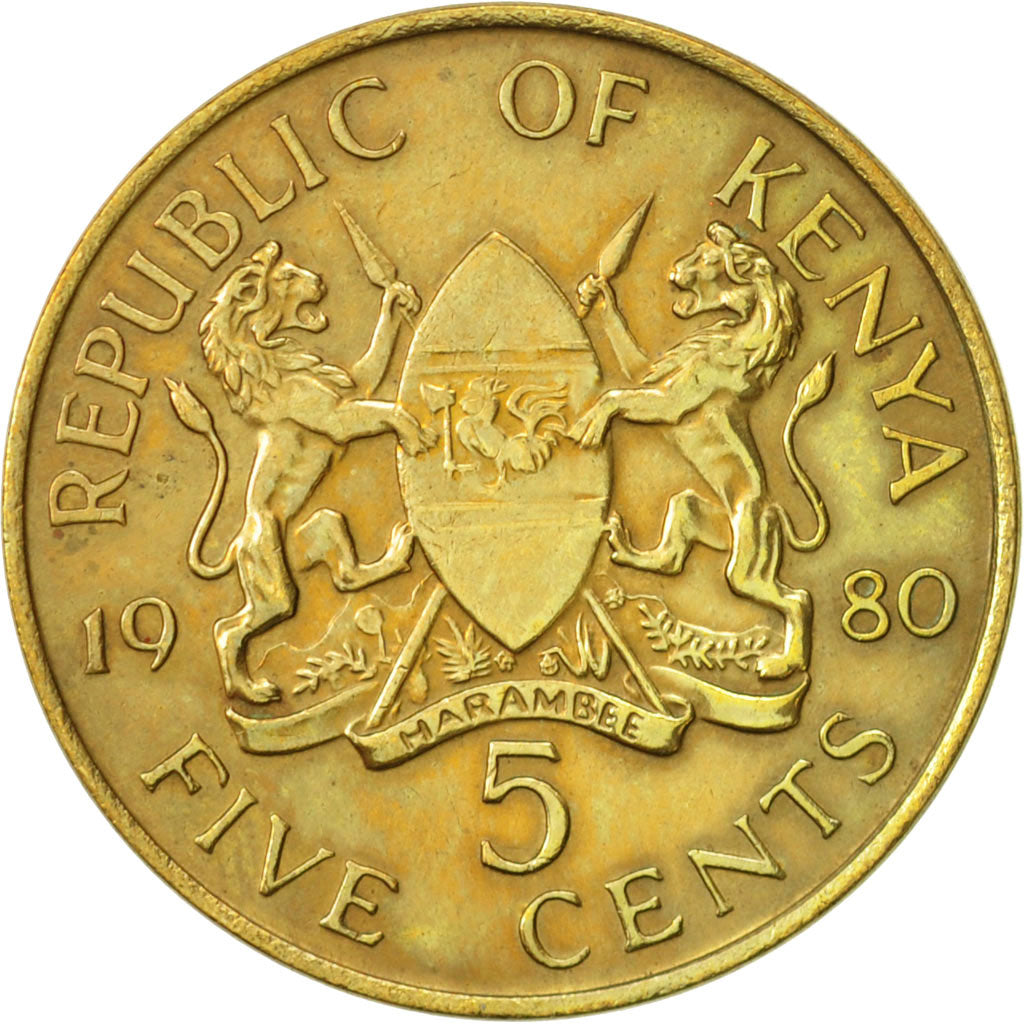 Monnaie, Kenya, 5 Cents, 1980, British Royal Mint, TTB, Nickel-brass, KM:17