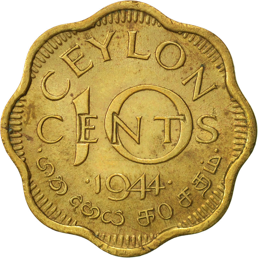 Coin, Ceylon, George VI, 10 Cents, 1944, AU(50-53), Nickel-brass, KM:118