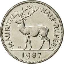 Coin, Mauritius, 1/2 Rupee, 1987, AU(55-58), Nickel plated steel, KM:54