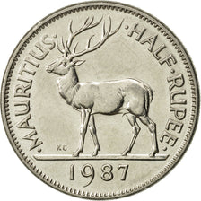 Monnaie, Mauritius, 1/2 Rupee, 1987, SUP, Nickel plated steel, KM:54
