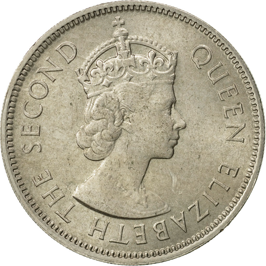 Mauritius, Elizabeth II, 1/2 Rupee, 1965, AU(50-53), Copper-nickel, KM:37.1