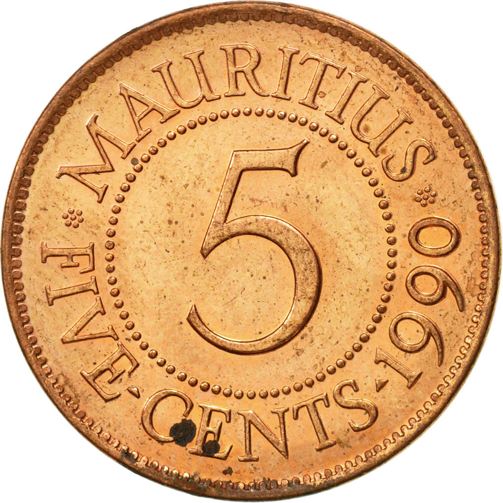 Coin, Mauritius, 5 Cents, 1990, AU(50-53), Copper Plated Steel, KM:52