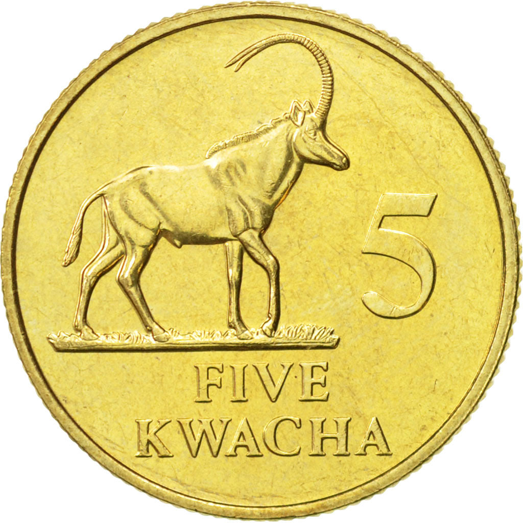 Zambia, 5 Kwacha, 1992, British Royal Mint, AU(55-58), Brass, KM:31