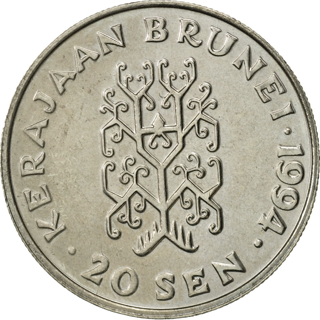 Monnaie, BRUNEI, Sultan Hassanal Bolkiah, 20 Sen, 1994, SUP, Copper-nickel