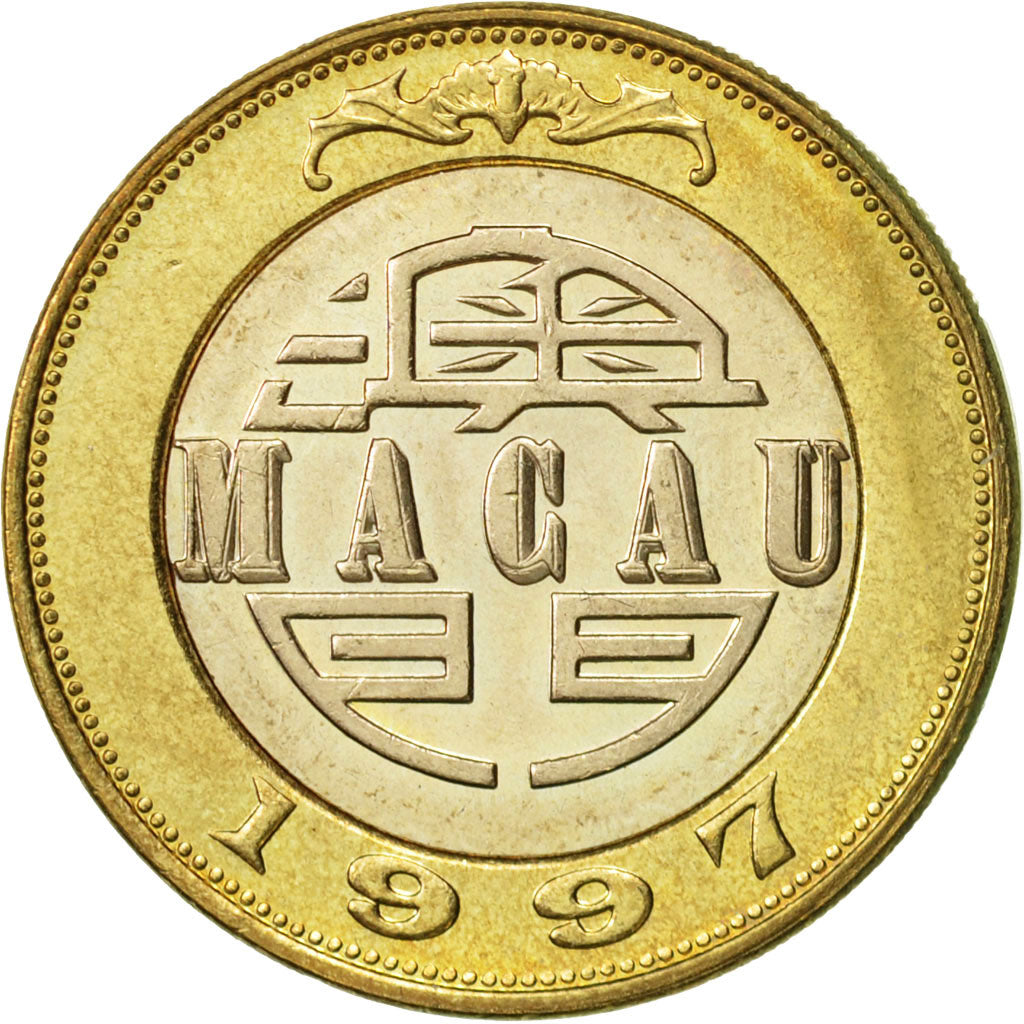Macau, 10 Patacas, 1997, British Royal Mint, TTB+, Bi-Metallic, KM:83
