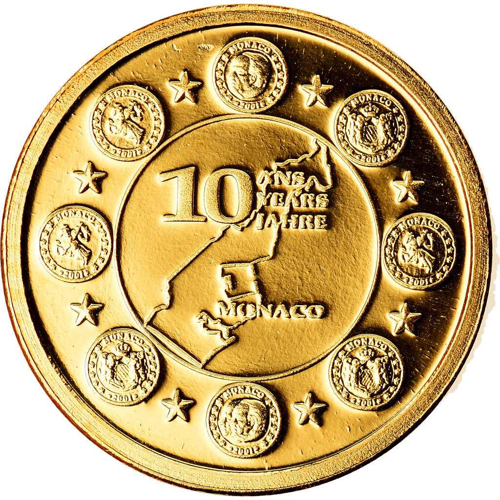 Monaco, Medal, 10 ans de l'Euro, 2009, MS(65-70), Gold