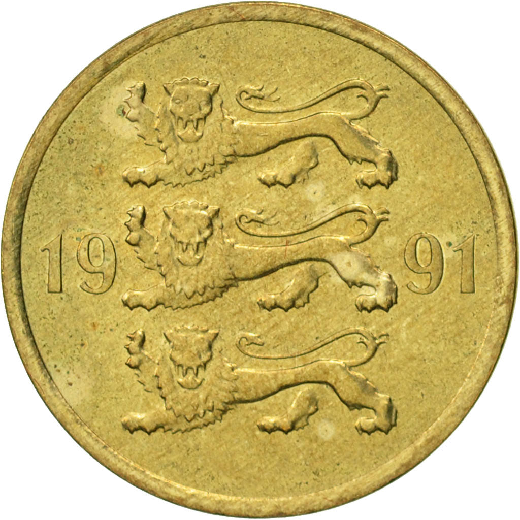 Coin, Estonia, 5 Senti, 1991, AU(50-53), Aluminum-Bronze, KM:21