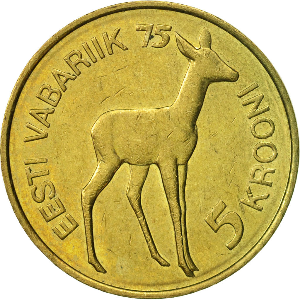 Estonia, 5 Krooni, 1993, AU(50-53), Brass, KM:29
