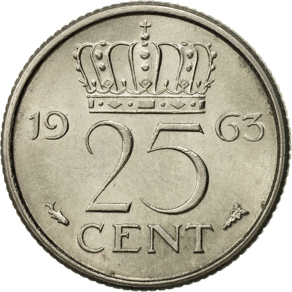 Monnaie, Pays-Bas, Juliana, 25 Cents, 1963, SUP, Nickel, KM:183