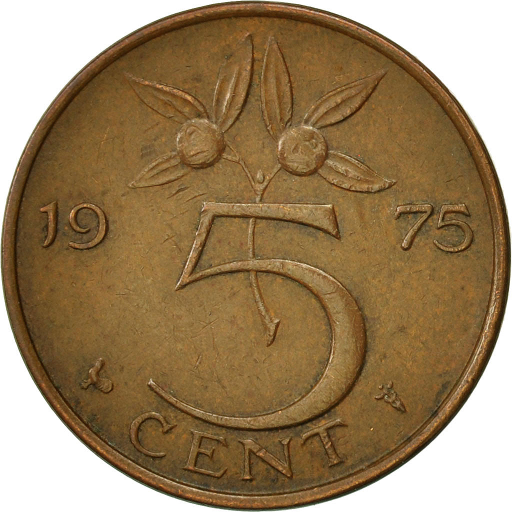 Coin, Netherlands, Juliana, 5 Cents, 1975, EF(40-45), Bronze, KM:181