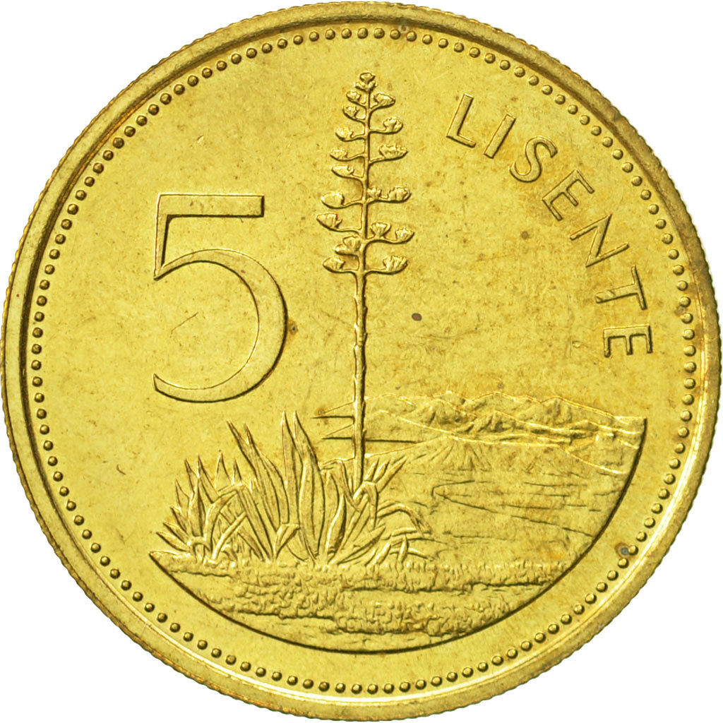 Lesotho, Letsie III, 5 Licente, Lisente, 1994, AU(55-58), Brass, KM:56