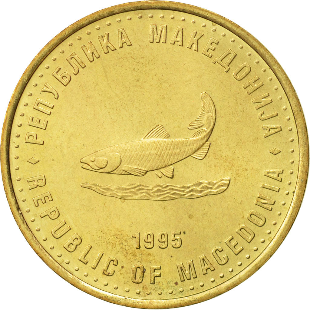 Coin, Macedonia, 2 Denari, 1995, AU(55-58), Brass, KM:6