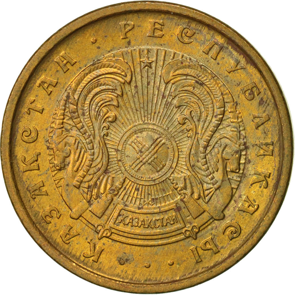 Kazakhstan, 5 Tyin, 1993, AU(55-58), Copper Clad Brass, KM:2a