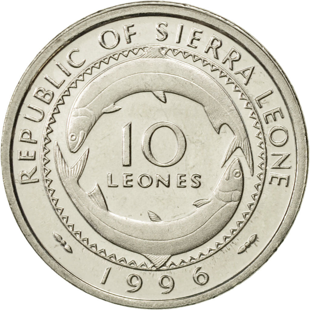 Sierra Leone, 10 Leones, 1996, SUP, Nickel Bonded Steel, KM:44