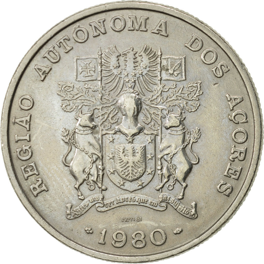 Azores, 25 Escudos, 1980, AU(50-53), Copper-nickel, KM:43