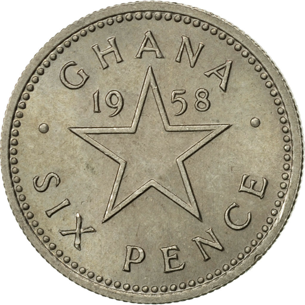 Ghana, 6 Pence, 1958, AU(55-58), Copper-nickel, KM:4