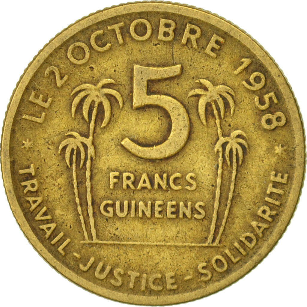 Guinea, 5 Francs, 1959, EF(40-45), Aluminum-Bronze, KM:1