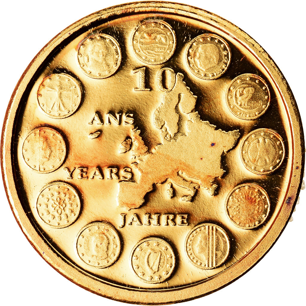France, Medal, 10 ans de l'Euro, History, 2009, MS(65-70), Gold