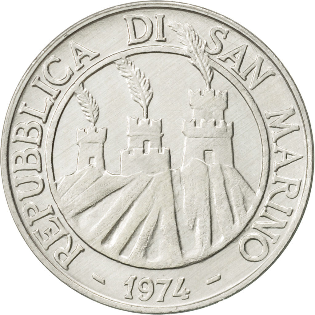 Coin, San Marino, 10 Lire, 1974, Rome, AU(55-58), Aluminum, KM:33