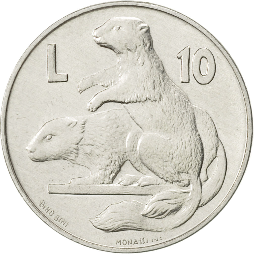 Coin, San Marino, 10 Lire, 1975, Rome, AU(55-58), Aluminum, KM:43