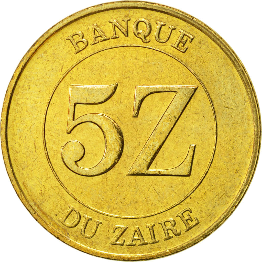 Zaire, 5 Zaïres, 1987, AU(55-58), Brass, KM:14