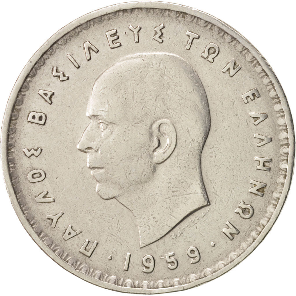 Moneta, Grecia, Paul I, 10 Drachmai, 1959, MB+, Nichel, KM:84