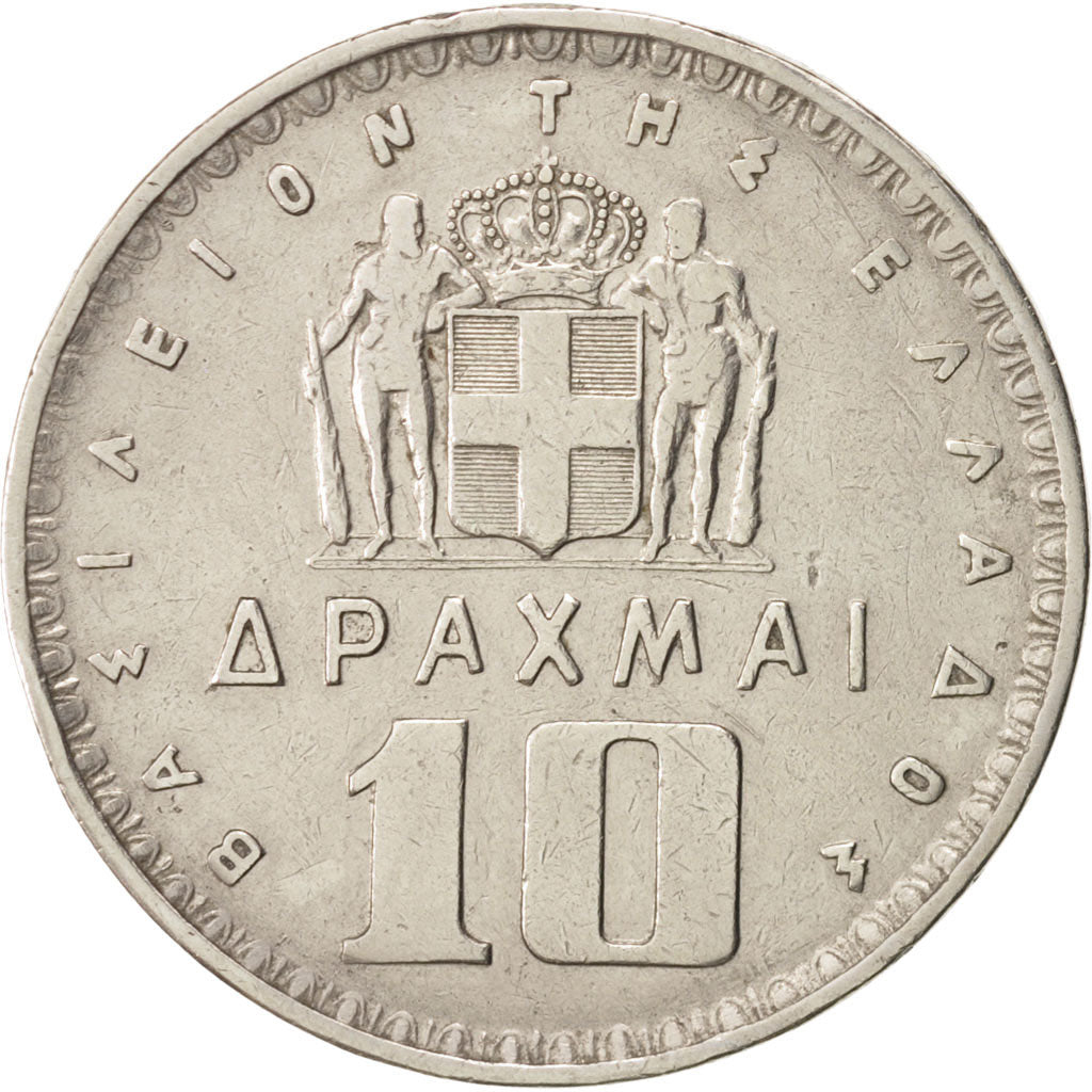 Moneta, Grecia, Paul I, 10 Drachmai, 1959, MB+, Nichel, KM:84