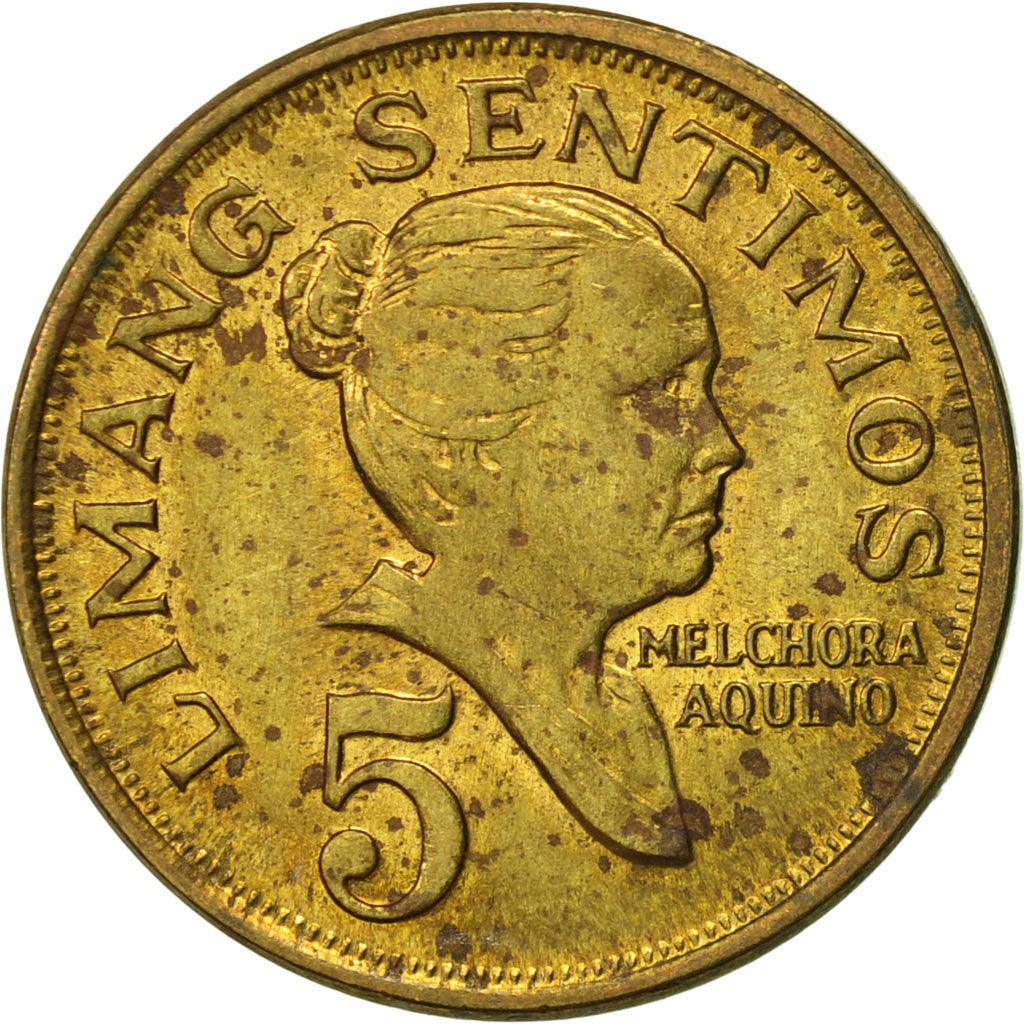 Coin, Philippines, 5 Sentimos, 1972, AU(50-53), Brass, KM:197