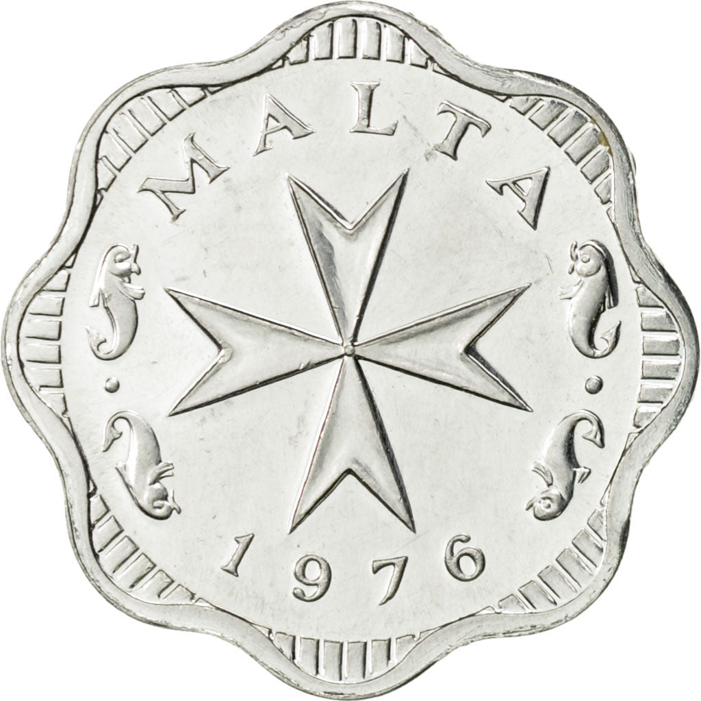 Malta, 2 Mils, 1976, AU(55-58), Aluminum, KM:5