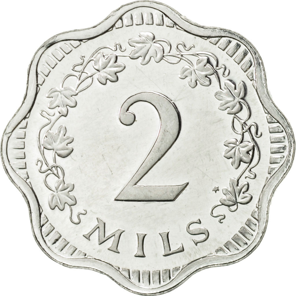 Malta, 2 Mils, 1976, AU(55-58), Aluminum, KM:5