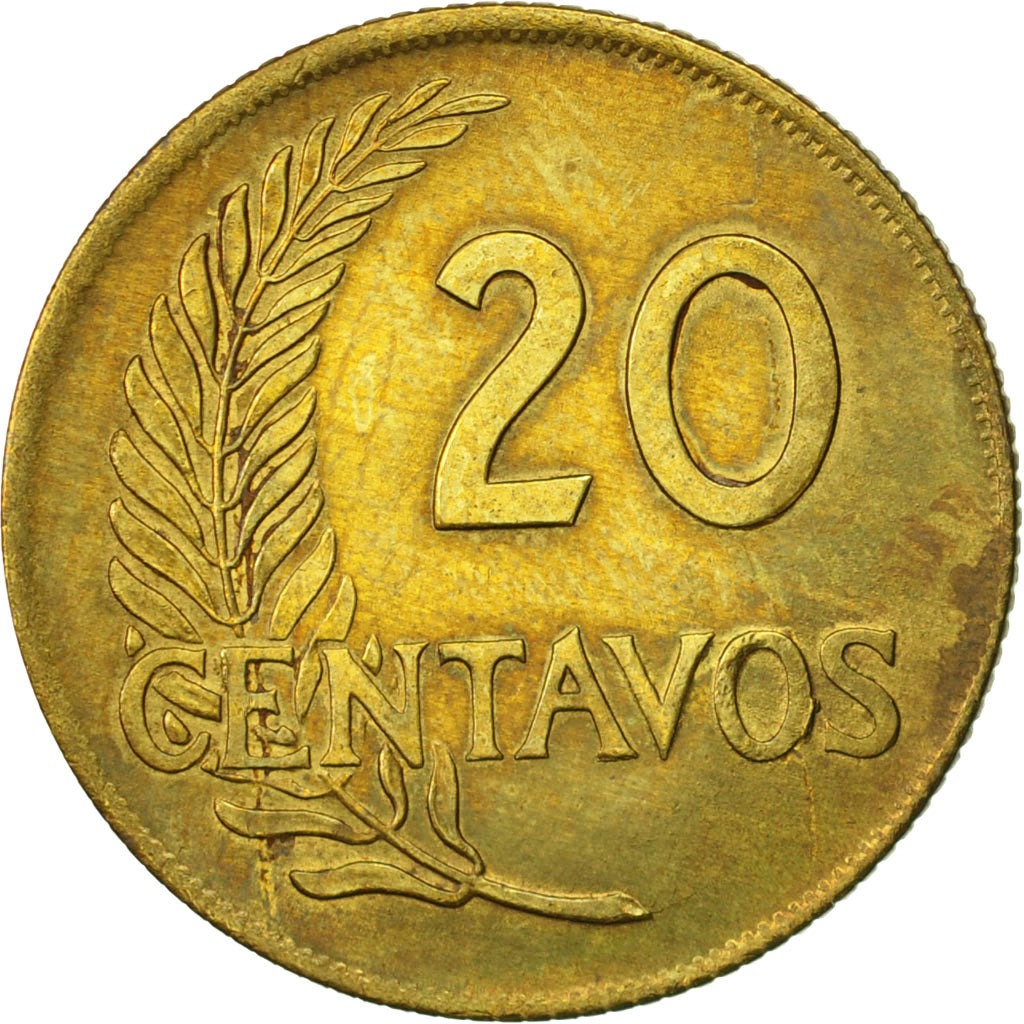 Moneda, Perú, 20 Centavos, 1962, MBC+, Latón, KM:221.2b