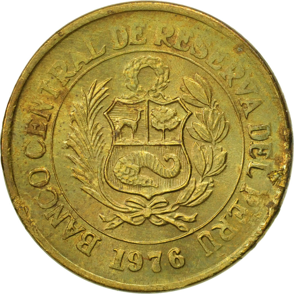 Coin, Peru, 1/2 Sol, 1976, AU(50-53), Brass, KM:265