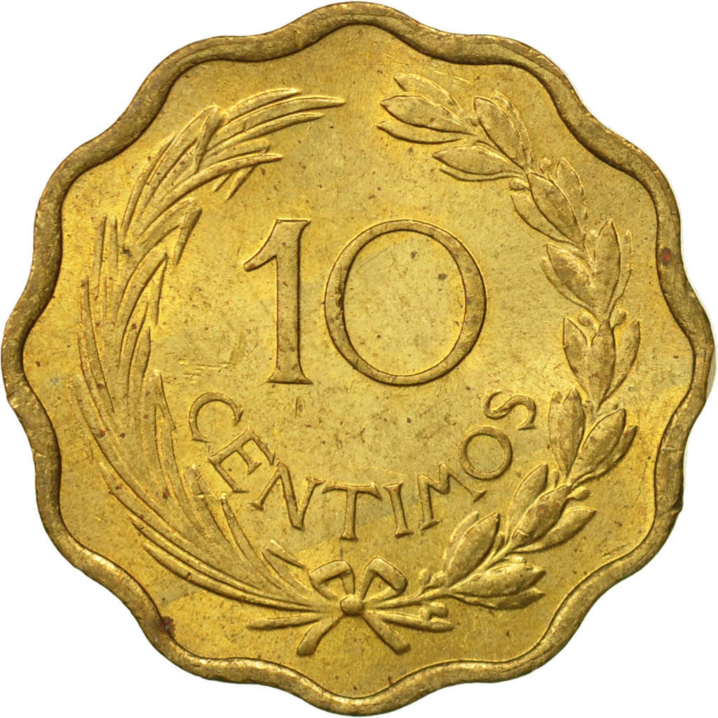 Moneta, Paragwaj, 10 Centimos, 1953, AU(50-53), Aluminium-Brąz, KM:25