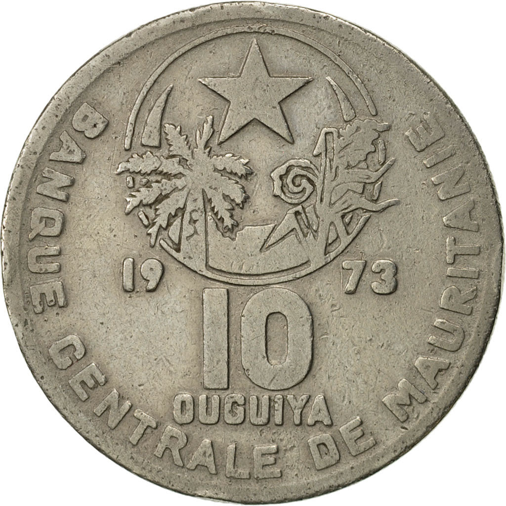 Mauritania, 10 Ouguiya, 1973, EF(40-45), Copper-nickel, KM:4