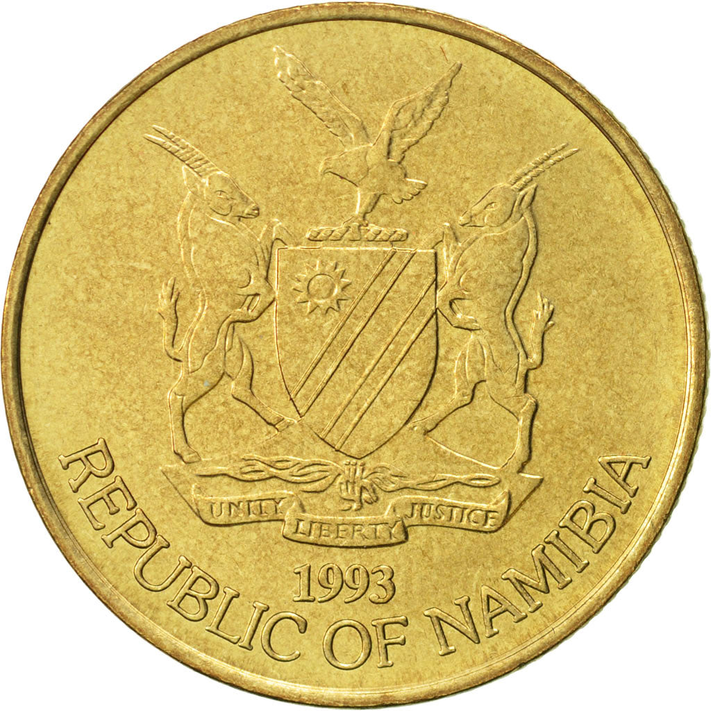 Coin, Namibia, 5 Dollars, 1993, AU(50-53), Brass, KM:5