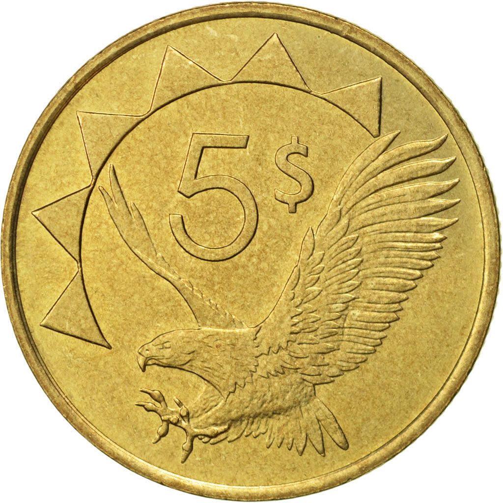 Coin, Namibia, 5 Dollars, 1993, AU(50-53), Brass, KM:5