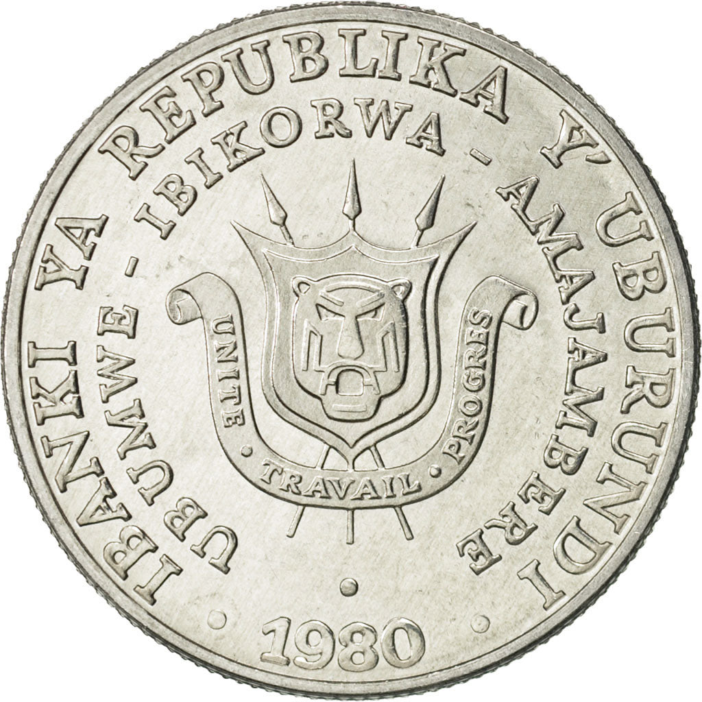 Burundi, 5 Francs, 1980, AU(55-58), Aluminum, KM:20