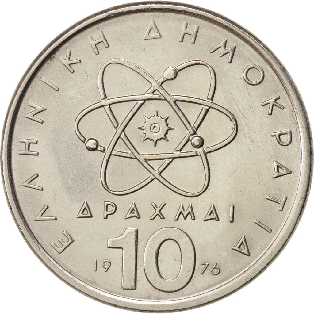 Moneta, Grecia, 10 Drachmai, 1976, SPL, Rame-nichel, KM:119