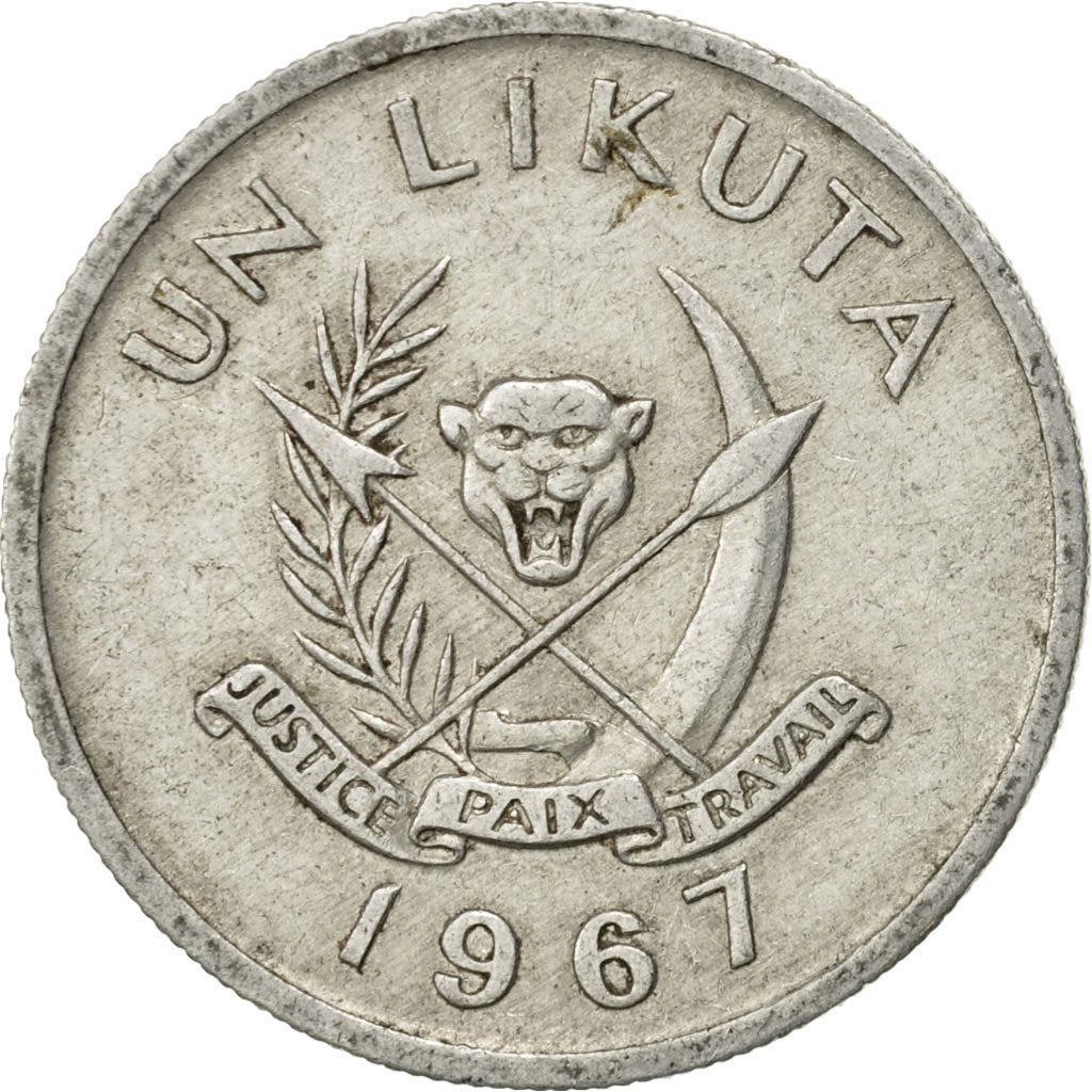 CONGO, DEMOCRATIC REPUBLIC, Likuta, 1967, Paris, AU(50-53), Aluminum, KM:8