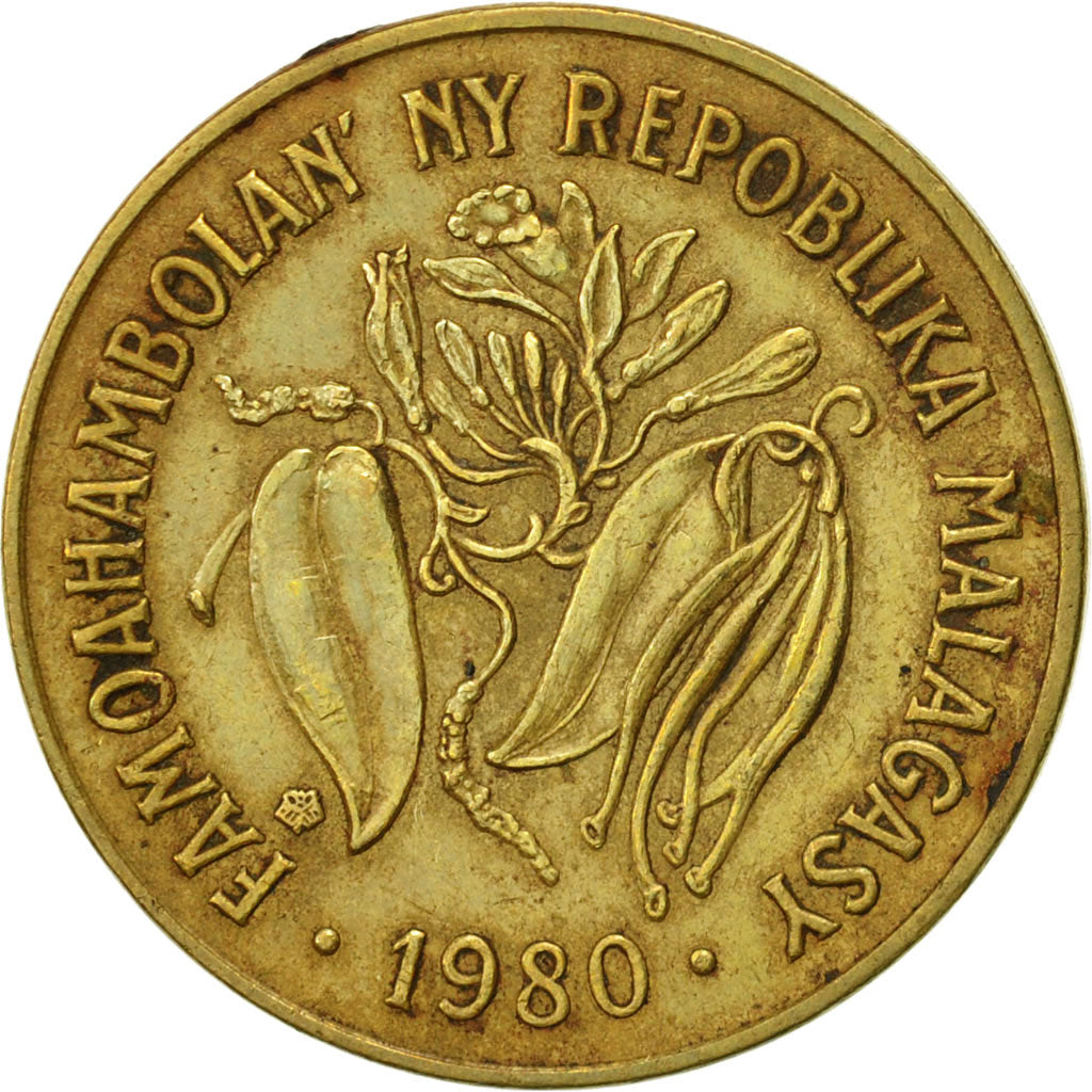 Madagascar, 10 Francs, 2 Ariary, 1980, Paris, AU(50-53), Aluminum-Bronze, KM:11
