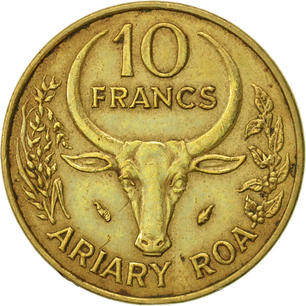 Madagascar, 10 Francs, 2 Ariary, 1980, Paris, AU(50-53), Aluminum-Bronze, KM:11