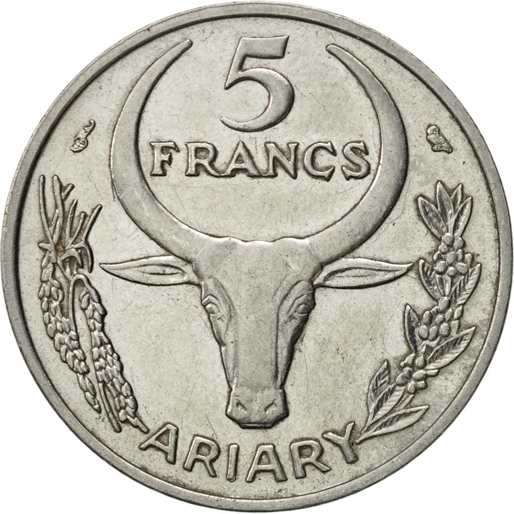 Moneda, Madagascar, 5 Francs, Ariary, 1966, Paris, EBC, Acero inoxidable, KM:10
