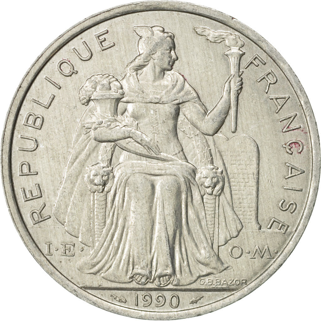 French Polynesia, 5 Francs, 1990, Paris, AU(50-53), Aluminum, KM:12