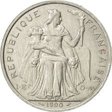 French Polynesia, 5 Francs, 1990, Paris, AU(50-53), Aluminum, KM:12