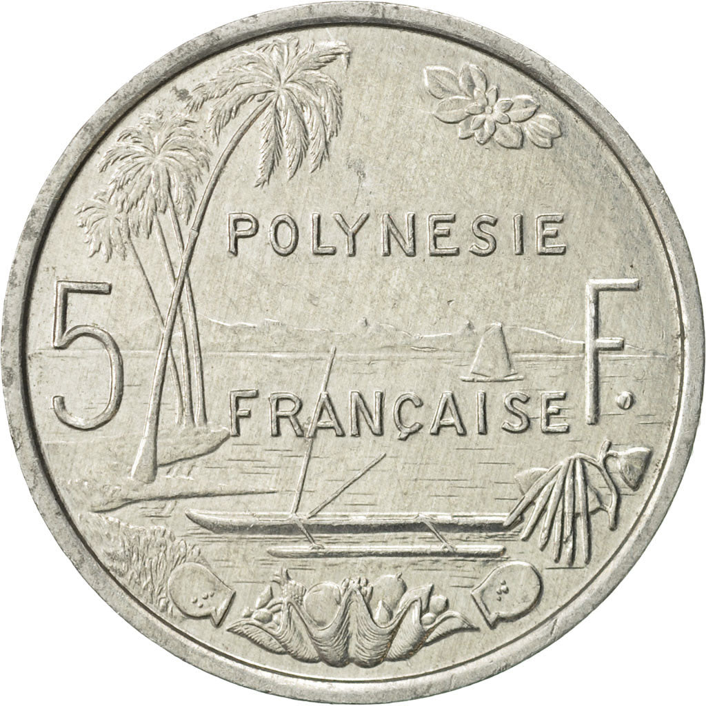 French Polynesia, 5 Francs, 1990, Paris, AU(50-53), Aluminum, KM:12
